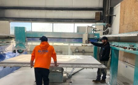 Owners working on a countertop Installation