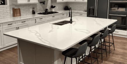 white countertops on a kitchen island