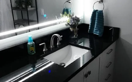 A newly installed bathroom countertop